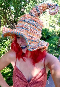 Crochet Twisted Witch Hat. Witch Costume Hat. Cosplay Hat. - Etsy Whimsical Costume Hats For Cosplay, Whimsical Costume Hats And Headpieces For Cosplay, Themed Halloween Hat, One Size Fits Most, Themed Halloween Hat One Size Fits Most, Themed Halloween Hat, Halloween Cosplay Beanie Hat, Playful Adjustable Orange Hat, Halloween Costume Hat One Size, Playful Adjustable Halloween Hats