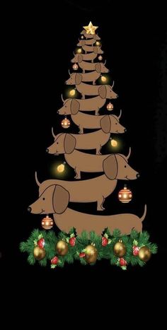 a christmas tree made out of dachshunds and baubs with lights