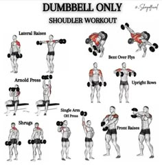 the dumbbell only shoulder workout chart shows how to do one handed dumbbells