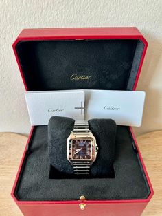 Cartier Santos De Cartier  Blue Dial Medium for $6,399 for sale from a Trusted Seller on Chrono24 Luxury Watches For Men Most Expensive, Men Essentials, Cartier Men, Roman Numeral Bracelet, Paper Watch, Rolex Submariner No Date, Submariner Date, Men's Watches Luxury, Cartier Santos