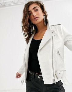 White Leather Jacket Outfit Winter, Cream Leather Jacket Outfit, White Leather Jacket Outfit, Suede Jacket Outfit, Womens Leather Jacket, Fitted Biker Jacket, Black Motorcycle Jacket, Celebrities Leather Jacket, Jacket Outfit Women