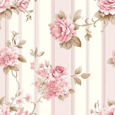 a wallpaper with pink flowers and stripes