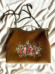 Beige velvet bag with hand embroidery , vintage style handbag, embroidered  with pink Roses vintage style bag,  bag with lock,  made in our studio - Edit Listing - Etsy ❤️ *Our hand embroidered  with pink Roses and other flowers, velvet vintage style bag, clutch  *Great gift for yourself or your loved ones.  *romantic piece for girls or women *embroidered with Moulin and silk thread  *Elegant and stylish, unique, one of a kind vintage style clutch is perfect just for you! *Super easy to use - This clutch has a kiss lock  ⁍ I am open to custom orders and personalization.  ⁍You can choose color, size, and flower to embroider and we can embroider monogram as well. ⁍Text us in messages your desires, you can check out our shop for inspiration and ideas. ⚠The color on the photo may be a bit diff Vintage Style Bag, Embroidered Clutch, Embroidery Bags, Embroidered Monogram, Rose Embroidery, Silk Ribbon Embroidery, Vintage Velvet, Eyeglass Case, Velvet Bag