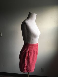 "1950s pre-shrunk cotton shorts soft red w/white undertone double seams down front zip fly, button top white stitching right back pocket worn in stencil/ink back right near hem measures, flat, waist-12 1/4\" rise-13 3/4\" inseam-3\" hem-11\" hip-20 1/2\"" Retro Cotton Bottoms With Built-in Shorts, Retro Cotton Bottoms With Short Length, Retro Cotton Shorts, Fitted Cotton Shorts With Pockets, Fitted Cotton Pants With Built-in Shorts, Fitted Cotton Pants With Short Inseam, Vintage Cotton Bermuda Shorts, Vintage Short Cotton Pants, Vintage Cotton Short Pants