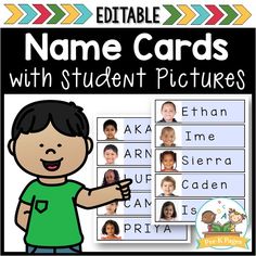 editable name cards with student pictures to help students learn how to write and read