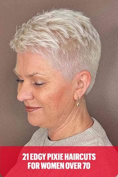 Platinum White Pixie for Women 70 and Over Haircuts For Women Over 70, Pixie Haircuts For Women, Super Short Haircuts, Short Sassy Haircuts, Edgy Pixie Haircuts, Short Spiky Hairstyles