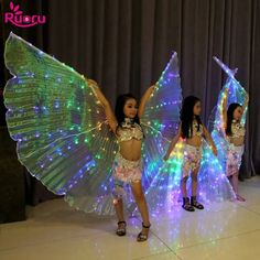 Ruoru Children Led Isis Wings White Rainbow Kids Led Shining Wings Belly Dance Accessories Girls Dance Wings with Stick Butterfly Wings Costume, Light Up Dresses, Colored Led Lights, Dance Accessories, Wings Costume, Rainbow Butterfly