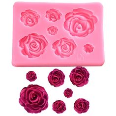 pink rose shaped chocolate moulder molds with six roses in the shape of flowers