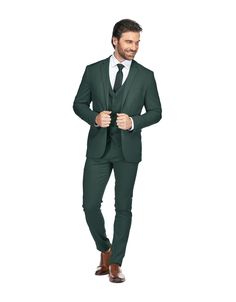 in stock Fitted Dark Green Business Suit, Classic Green Slim Fit Sets, Tailored Green Business Set, Green Business Sets With Notch Lapel, Green Slim Fit Formal Sets, Classic Green Fitted Three-piece Suit, Green Slim Fit Suits With Notch Lapel, Classic Green Three-piece Suit For Business, Fitted Green Three-piece Business Suit