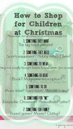 a poster with instructions on how to shop for children at christmas