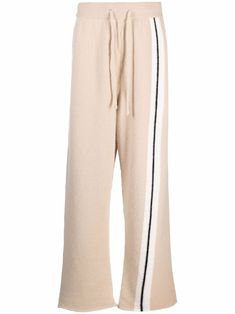 light beige virgin wool blend side stripe detailing drawstring fastening waist wide leg Wide Leg Track Pants, Designer Clothing Brands, Street Culture, Palm Angels, Mens Activewear, Side Stripe, Online Branding, Light Beige, Track Pants