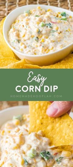 an easy and tasty corn dip recipe with tortilla chips