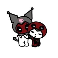 two deadpools hugging each other in front of a white background with black and red lettering