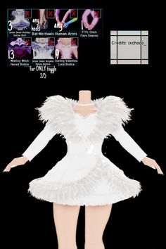 a white dress with feathers on it