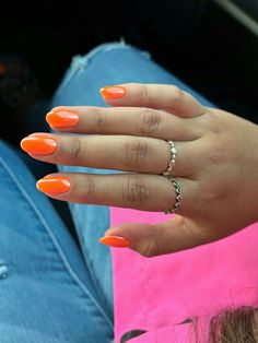 Summer Nail Inspo Squoval, Spring Break Nail Ideas Simple, Bright Pink And Orange Nails, Vaycay Nails, Spring Break Nails 2024, Orange Chrome Nails, Orange Chrome, Pearl Chrome, Spring Break Nails