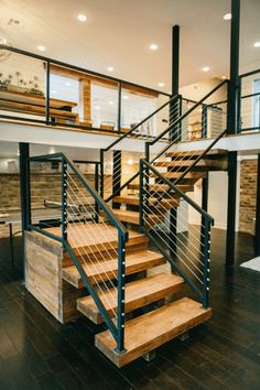 the stairs are made out of wood and metal