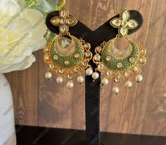 Pakiza Tyaani Inspired Meenakari Ad Chandbali Earrings Green Kundan Chandbali, Pakistani Earrings, Earrings Kundan, Photography Jewelry, Pearls Earrings, Chandbali Earrings, Kundan Earrings, Indian Earrings, German Silver