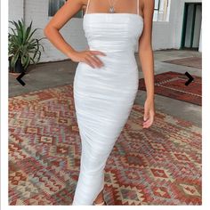 Brand New Never Been Worn Before So Cute I’m Just Too Short White Ruched Sheath Bodycon Dress, Bodycon White Dress, Dresses White Long, Long Summer Dresses Maxi, Max Dress, So Fetch, White Bodycon Dress, White Halter Maxi Dress, Dress For Short Women