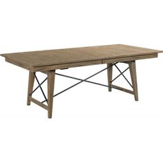 a wooden table with metal legs and a wood top on an isolated white background,