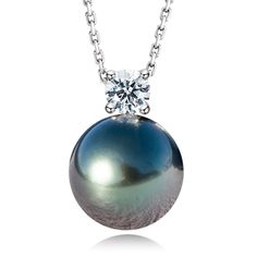 PRICES MAY VARY. This exquisite pendant features a 9-10mm Tahitian Black Pearl, which was handpicked for its radiant, luster and perfect round surface. The black pearl is mounted on the finest white gold plated sterling silver pendant and a 0.3ct moissanite diamond set together, the combination of Tahitian black pearls and moissanites makes these hook earrings classy, elegant and breathtaking. With a matched sterling silver chain, this necklace promises an easy day-to-night elegance. Tahitian Bl