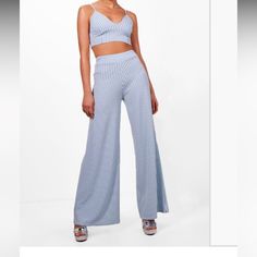 Hi, For Sale Is This Cute 2 Piece Pant Set. The Item Is New With A Defect. This Set Is Tall Wearer/High Heel Friendly, As The Length From Top To Bottom Is 48. The Pants Stretches To About 21 + Inches Across. Small Mark/Stain On The Bottom Of One Of The Pant Legs As Shown, Thus The New With Defects Description. Thanks For Looking! 2 Piece Pant Set, Sherri Hill Homecoming Dresses, Sally Costume, Trouser Co Ord, Culotte Jumpsuit, Black Fishnets, Tall Clothing, Printed Wrap Dresses, Striped Blazer