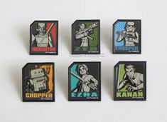 six star wars stickers are arranged in the shape of magnets on a white surface