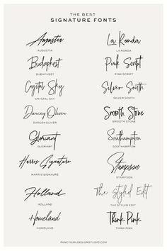 The Best Signature Fonts | Fancy Girl Designs - Typography Fonts &amp Tattoo Word Fonts, Best Signature, Design Alphabet, Tattoo Schrift, Business Fonts, Cool Signatures, Word Fonts, Popular Fonts