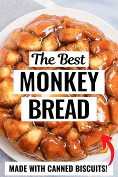 the best monkey bread made with caned biscuits is on a white plate