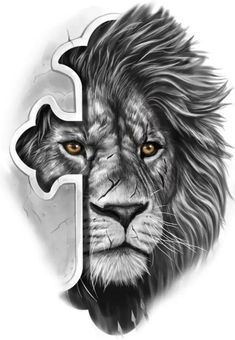 a lion's face with the letter f on it, painted in black and white