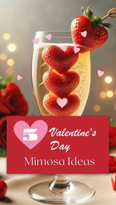 valentine's day minios in a wine glass with hearts on the rim and text overlay