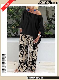 Women's Loungewear Sets Flower Fashion Casual Comfort Home Street Daily Polyester Breathable Off Shoulder Long Sleeve Shirt Pant Summer Spring Black Pink Casual Floral Print Sets With Long Sleeves, Printed Black Sets For Spring, Black Printed Sets For Spring, Black Floral Print Sets For Vacation, Comfort Home, Womens Loungewear Sets, Shirt Pant, Women's Loungewear, Loungewear Sets