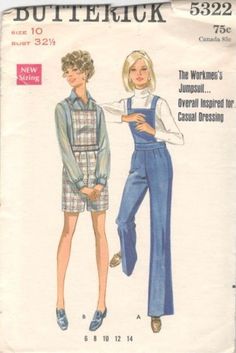 Butterick 5322 1960s Misses Workmens Jumspuit Pattern Bib Overalls Romper Criss Cross Straps Womens Vintage Sewing Pattern Size 10 Bust 32 by mbchills on Etsy 70s Romper, Nightgown Pattern, Blanket Jacket, 70s Men, Jumpsuit Pattern, Century Clothing, Tent Dress, Womens Sewing Patterns, Simplicity Sewing