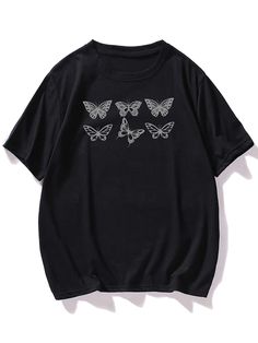 Outfit Png, Butterfly Shirts, Men Tops, Print Tee, Butterfly Print, Black Casual