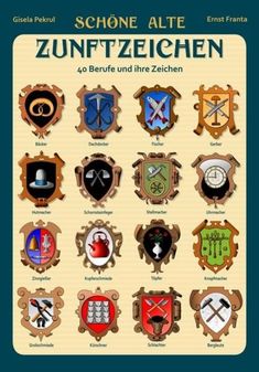 an image of the emblems for some kind of town in germany, with different colors and