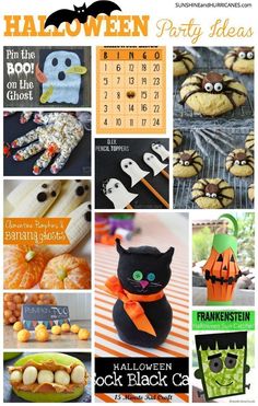 halloween party ideas for kids and adults including cookies, pumpkins, candy bars, jack - o'- lantern bags