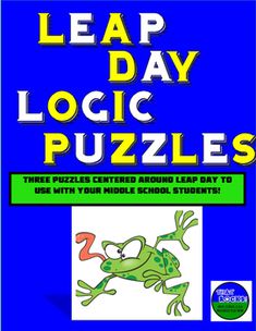 leap day puzzles book with frog on the cover and title in blue, green and yellow