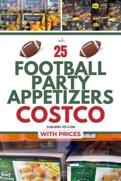 a football party appetizers costco sign with prices