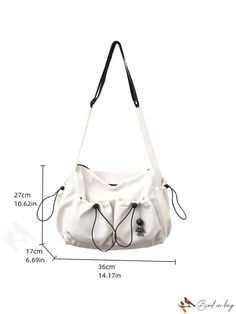 BirdinBag - Large Capacity White Hobo Bag with Front Pocket and Bag Charm - Perfect for Everyday Use Casual Hobo Tote Bag For Daily Use, Casual Hobo Tote Bag For Daily Life, Casual Tote Satchel For Daily Use, Tote Bag With Adjustable Strap For Daily Use, Large Capacity Tote Satchel For Daily Life, Daily Tote Bag With Adjustable Strap, Casual Double Handle Shoulder Bag For Daily Use, Satchel Canvas Bag With Removable Pouch, Canvas Satchel Bag For Everyday Use