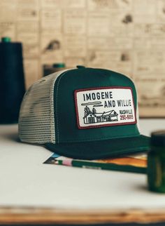 the “service station” trucker in green – imogene + willie Snapback Aesthetic, Outfit Aesthetic Men, Cap Outfit Men, Green Trucker Hat, Trucker Hat Outfit, Visual Clothing, Imogene Willie, Aesthetic Men, Mens Trucker Hat