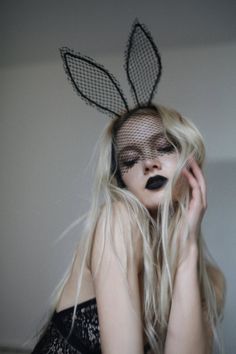 Bunny Face Mask, Lace Blindfold, Net Veil, Easter Photoshoot, Bunny Mask, Black Bunny, Gothic Fantasy Art, Lace Mask, Costume Masks