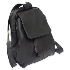 Flap-over with magnetic snap closure opens to front compartment with drawstring closure. Top-zip opening to main compartment with interior zip-pocket. Rear zip-pocket and split zippered strap so can be worn as a backpack or sling bag. Size: 1 size. Color: Black. Age Group: adult. Travel Backpack With Snap Closure, Casual Leather Backpack With Anti-theft Pocket, Casual Leather Backpack With Anti-theft Pocket For Travel, Casual Snap Closure Backpack, Everyday Backpack With Snap Closure, Casual Backpack With Snap Closure, Standard Backpack With Snap Closure For Daily Use, Casual Leather Backpack For Travel With Zipper Pocket, Standard Backpack With Snap Closure For Travel