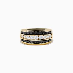 Men's 14K Yellow Gold Black and White Diamond Ring White Diamond Ring, Men Diamond Ring, Effy Jewelry, Gold Yellow, Black Diamond, White Diamond, Gold Black, Round Diamonds, Diamond Ring