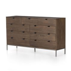 the chest of drawers is made from wood and metal, with six drawers on each side