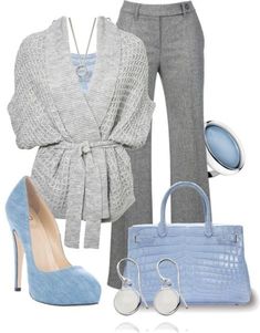 11 Cool Ways to Wear Baby Blue this Fall 4. Grey cardigan with Looks Kate Middleton, Mode Tips, Grey Pants, Work Wardrobe, Stitch Fix Style, Work Attire, Office Outfits, Classy Dress, Work Clothes