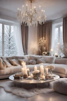 a living room filled with lots of furniture and candles