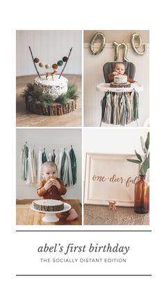 a baby's first birthday photo collage with balloons