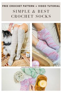 the crochet pattern is shown with text that reads, simple and best crochet socks