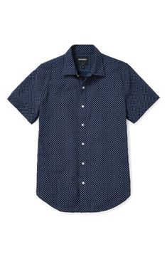 Stretch cotton offers a flexible fit in a versatile shirt patterned in a crisp dot grid. Spread collar Short sleeves 99% cotton, 1% elastane Machine wash, tumble dry Imported Dot Grid, Short Sleeve Button Up, Shirt Pattern, Stretch Cotton, Fit In, Button Up Shirts, Button Up, Dots, Short Sleeves