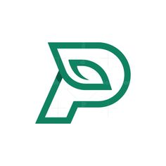 the letter p is made up of green leaves and has a leaf on it's side