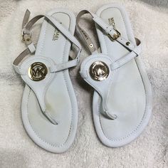 Michael Kors White Scandals. Size 6.5m, Nwot, Mk Logo Embellishment, -Aa57 Mk Logo, Michael Kors Shoes, Scandal, Women's Shoes Sandals, Shoes Sandals, Color White, Michael Kors, Size 6, Women Shoes